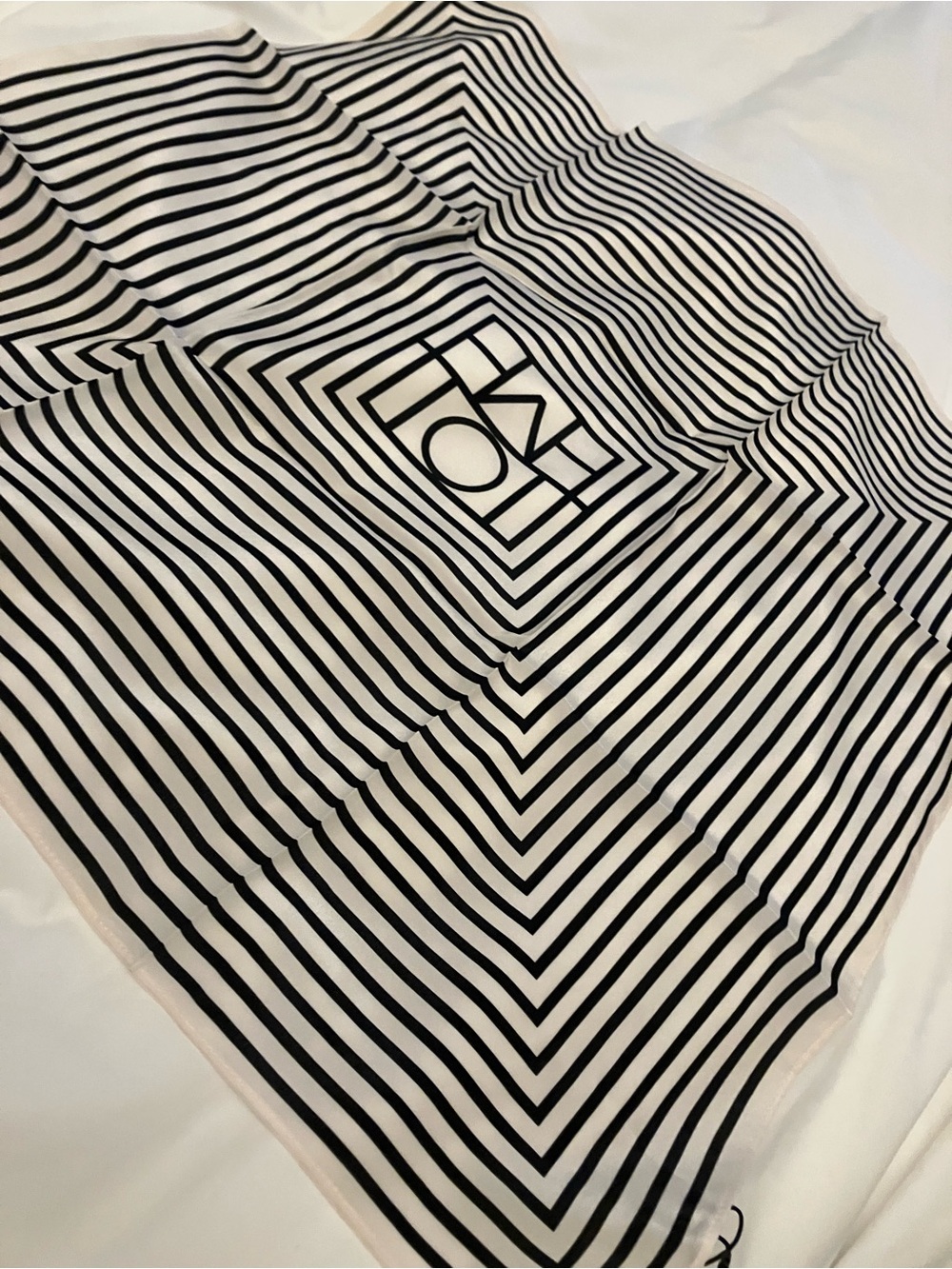 Totême Black and Cream Striped Silk Scarf - Picture 8 of 10